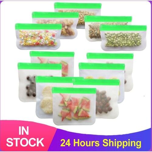 12 Pcs/Set Of Silicone Food Bag Frosted PEVA Double Track Compact BagThick Waterproof Zipper Bag Food Preservation Storage Bag