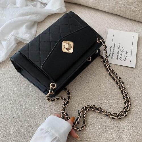 Chain PU Leather Crossbody Bags For Women 2020 Fall Solid Color Small Shoulder Messenger Bag Female Elegant Handbags and Purses