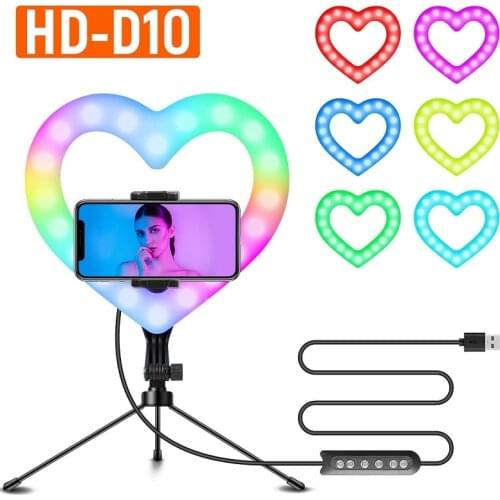 10 Inch RGB Symphony Heart Shaped Fill Light LED Live Streaming Beauty Photography Lamp With Desktop Tripod Holder Accessories