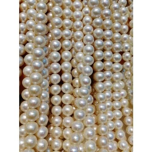 Loose beads white round AAA freshwater pearl 7-8mm 14" for DIY jewelry making FPPJ wholesale beads nature