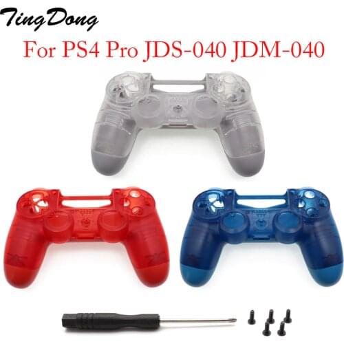 TingDong Clear Blue Red Housing Shell Faceplate Case For Playstation 4 Dualshock 4 PS4 Pro 4.0 V2 JDM 040 JDS-040 Controller