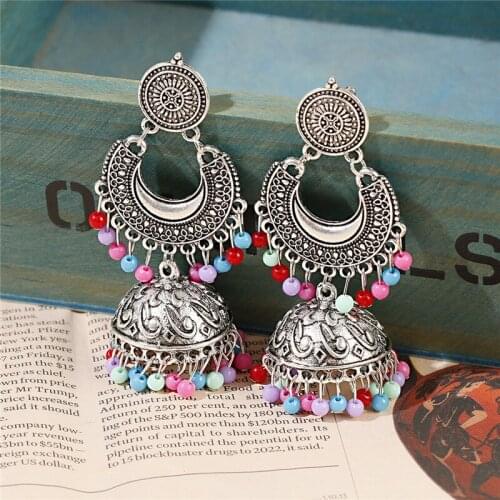 Vintage Silver Color Indian Earrings for Women Big Birdcage Bells Tassel Drop Dangle Earring Afghan Turkish Tribal Jewelry Gift