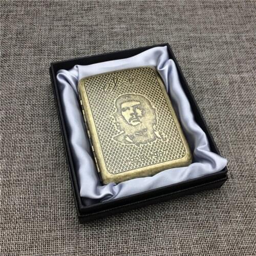 Vintage Style MR.K 022 Old Color Coppers Che Guevara Male Metal Cigarette Case Cigarette Boxes for 16 Cigarettes with Gift Box