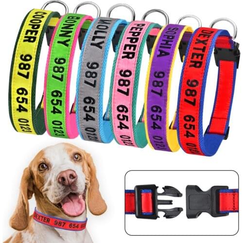 Embroidered Customized Pet Collar Nylon Dog Collars Personalized Puppy ID Name Collar for Small Medium Large Dogs Adjustable