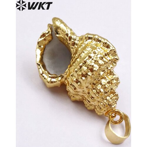 WT- JP022 Genuine Trumpet Shell Pendant with full Gold surround in High quality Fashion Shell Design Pendant Wholesale 5pcs/lot