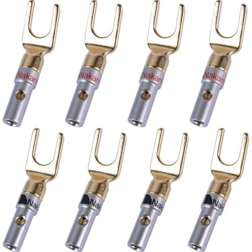 Y Plug 45 Degree Spade Connector for speaker wire DIY 8 Pack (4 Black 4 Red)