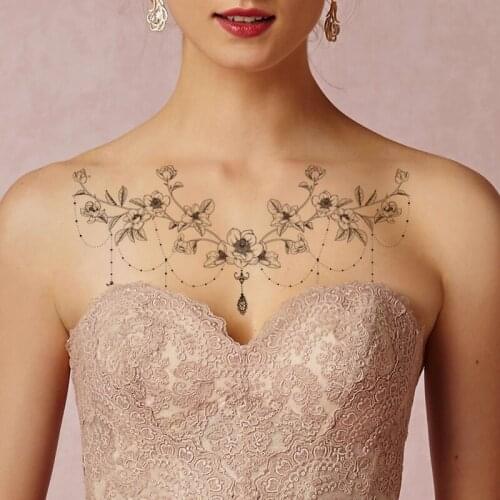 Dark Department Rose Jewelry Water Transfer Tattoo Stickers Women Body Chest Art Temporary Tattoo Sexy Girl Flash Tatoos Flower