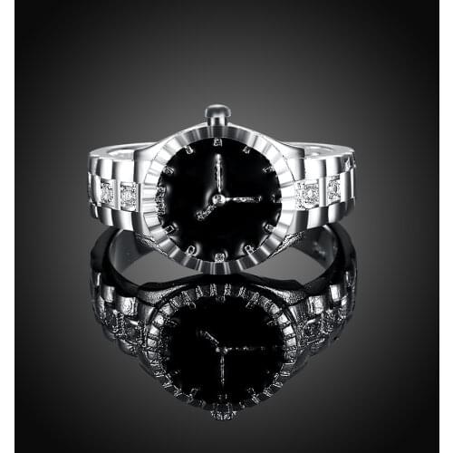 925 Sterling Silver Rings For Women men crystal Black like watch style elegant Fashion Party Gift Girl Charm wedding top Jewelry