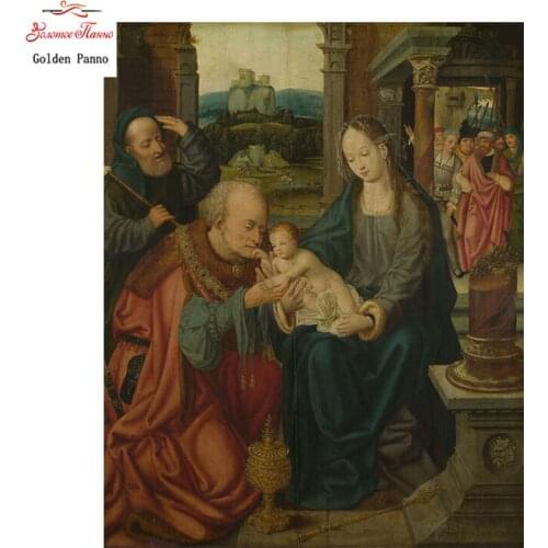 Golden Panno New Year Gift DIY 5D Diamond Embroidery Religion Icons square Diamond Painting Religious Cross Stitch Needlework 09