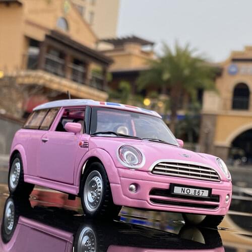 1:32 Pink Bmw Mini Mini Alloy Car Model Boy Gift Childrens Toy Sound And Light Pull Back Model Car Decoration Collection Gift