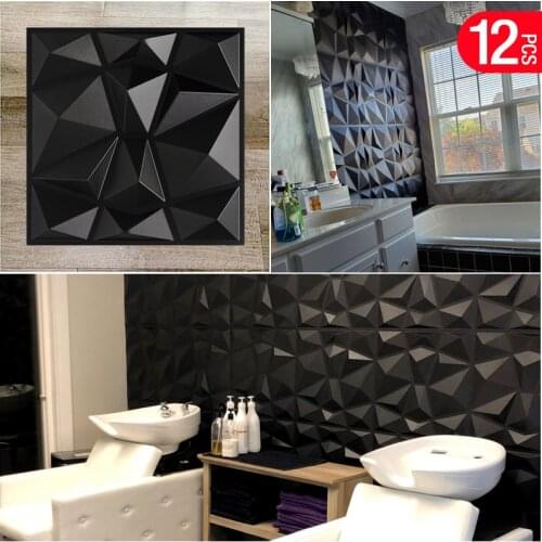 12 pcs 30x30cm Decorative 3D Wall Panels in Diamond Design Matt black Wallpaper Mural Tile-Panel-Mold 3D wall sticker bathroom