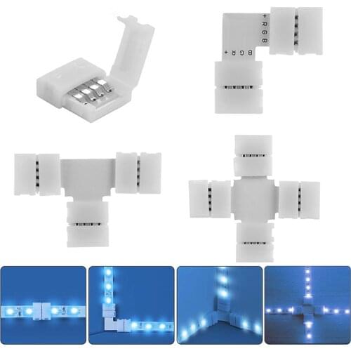 3/10/20/30Pcs 4PIN Free Soldering LED Connector 10mm L / T / X Shape Corner Connectors for 5050 LED Strip Lights RGB RGBW RGBWW