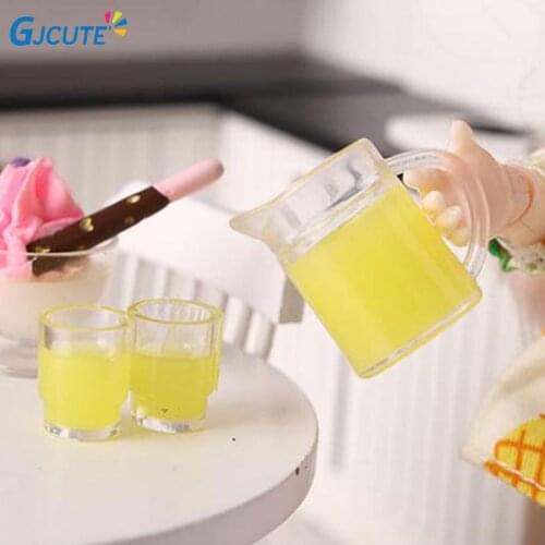 3Pcs/set 1:12 Dollhouse Miniature Juice Bottle + 2 Cups Doll Kitchen Toys Accessories