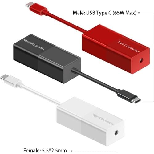 5.5X2.5mm to USB Type C Plug Converter 65W USB-C Laptop Charging Cable Dc Jack Power Adapter Connector for Notebook Mobile Phone