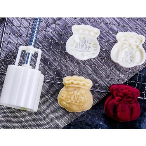 50g Moon Cake Mold 2 Cute Lucky Bag Stamps Barrel Mooncake Hand Pressure Pastry Mould DIY Bakware for Mid-autumn Festival