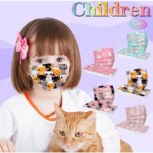 50pc Child Disposable Masks For Kids Cartoon Floral Printed Protection Face Mouth Masks Cover Mascsrillas Party Decoration