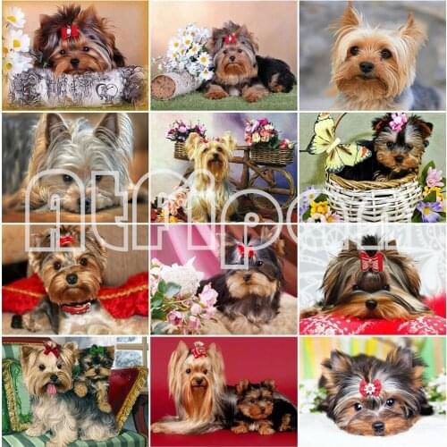 5d Round Diamond Embroidery Dog Diamond Mosaic Picture Rhinestones Diamond Painting Full Square Yorkshire Terrier Beaded Art