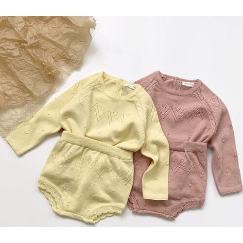 Baby Boy Girl Hollow Out Clothes Summer Baby Boy Girl Long Sleeve Clothing Boys Girls Knit Shorts Suit Infant Outfit Set