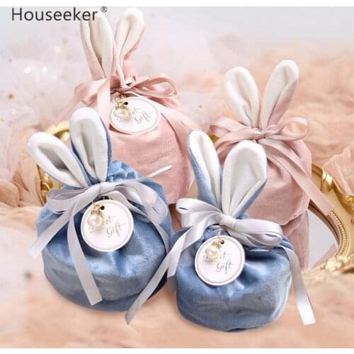 Cartoon Rabbit Ears Velvet Bags Baking Candy Cookie Packaging Bag Happy Party Self-Adhesive Gift Bag for Cookies