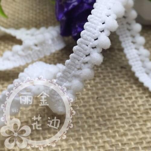 Free Shipping White Color 20Yards 1.0CM Wide Mini Pom Pom/Bobble Trim/Lace - cushion craft sewing-garment accessories shoe lace