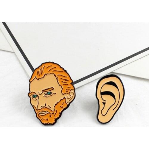 Van Gogh Art Ear Brooch Creative Self Portrait Head Ears Enamel Pins Denim Backpack Art Badge Symbol Artist Friends Gifts