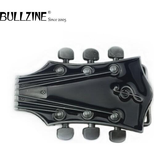 Bullzine Guitar belt buckle with pewter finish with black enamel FP-02744 suitable for 4cm width belt
