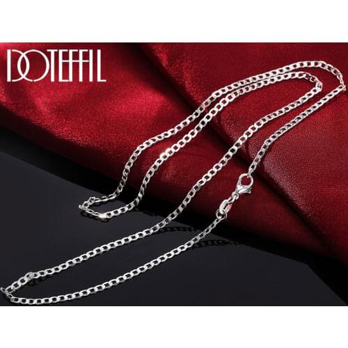 DOTEFFIL 925 Sterling Silver 2mm 16/18/20/22/24/26/28/30 Inch Side Chain Necklace For Women Man Fashion Wedding Charm Jewelry