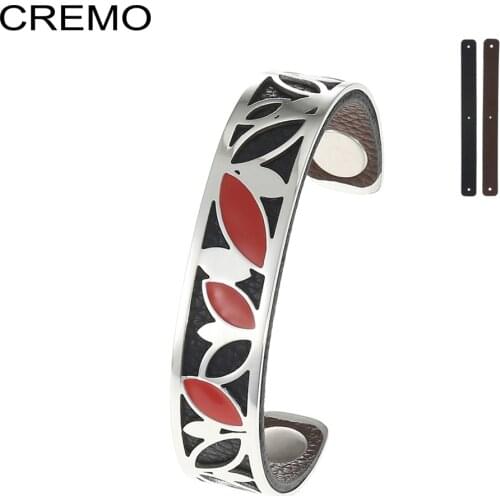 Cremo Enamel Bangles For Women Stainless Steel Bracelet Manchette Femme Pulseira Reversible Leather Minimalist Jewelry