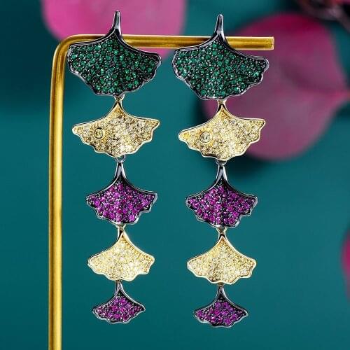 GODKI Spring Collection Multicolor Gingo Leaf Earrings For Women Wedding Brincos Female DIY Party Earrings 2021