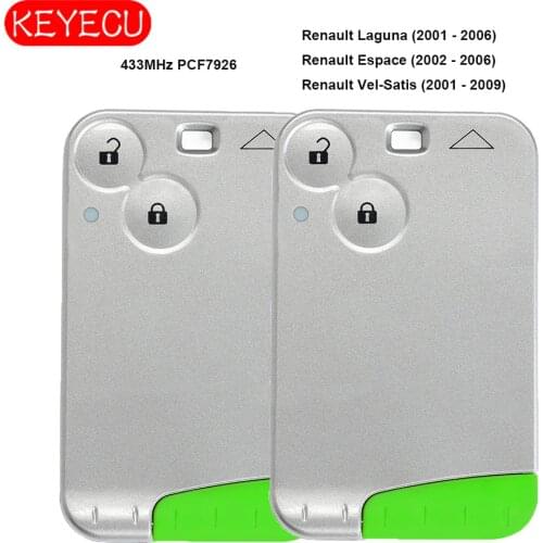 Keyecu Pair Smart Card Remote Key 2 Button 433MHz PCF7926 for Renault Laguna Espace Vel Satis 2001-2007