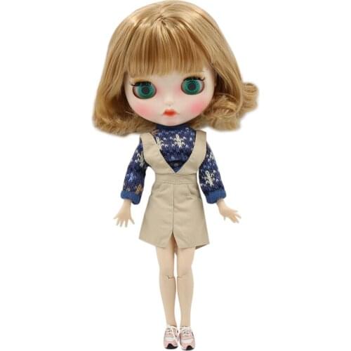 ICY DBS Blyth doll white skin joint body Blonde hair Carved lips Mate face with eyebrows.No.BL3227