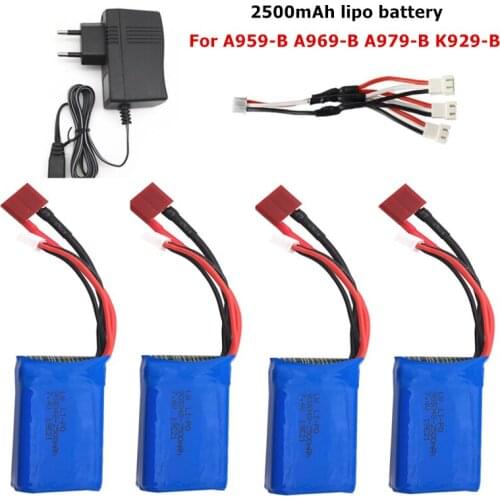 7.4V 2500mah High capacity 2S Li-po Battery +Cable(3in1)+charger for Q39 Wltoys A959-B A969-B A979-B K929-B RC Car Spare Parts
