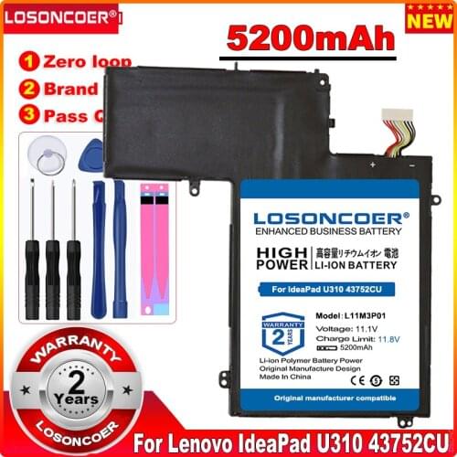 LOSONCOER 0 Cycle 100% New 5200mAh 3ICP5/56/120 L11M3P01 laptop Battery for Lenovo IdeaPad U310 43752CU Ultrabook in stock