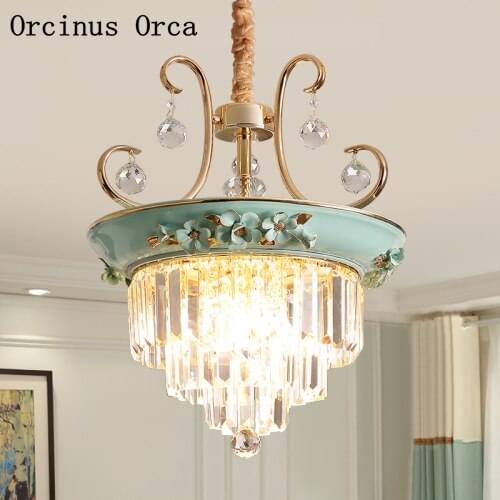 French luxury ceramic crystal chandelier living room dining hall corridor European retro-painted LED Crystal Chandelier
