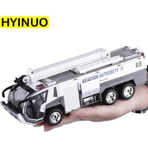 Three Color models 1/32 scale simulation Alloy Metal Diecast Airport Fire Truck Mechanical vehicle Scene Pull back Model Car Toy