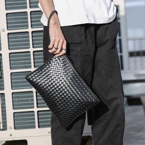 Fashion Classic Men Clutch Bag Soft Leather Weaving Handbag Male Envelope Bag Purse Wristlet Phone Pouch Knit WalletDay Clutches