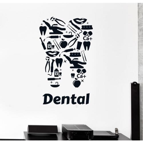 Wall Decal Dental Clinic Dentists Wall Mural Removable Dentists Tooth Tools Sticker Bathroom Vinyl Teeth Center Poster Z056