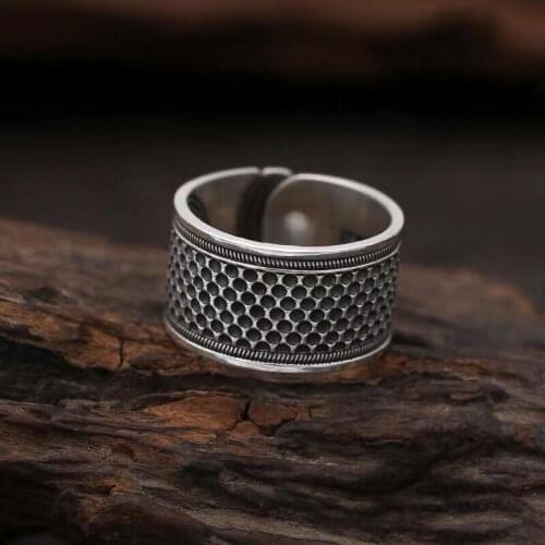 New Men and Women Wide Version Fish Scale Auspicious Cloud Thimble Finger Sleeve Silver Ring Thai Silver Retractable Ring Trend