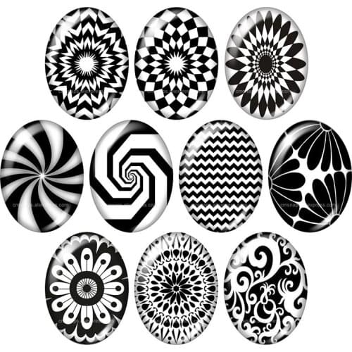 New Black patterns flowers 13x18mm/18x25mm/30x40mm mixed Oval photo glass cabochon demo flat back Jewelry findings TB0001