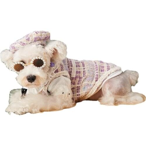 Pet Clothes Autumn and Winter Clothes New Small Fragrance Style Ladies Style Teddy Schnauzer Bomei Bitch Small Dog Vest + Hat