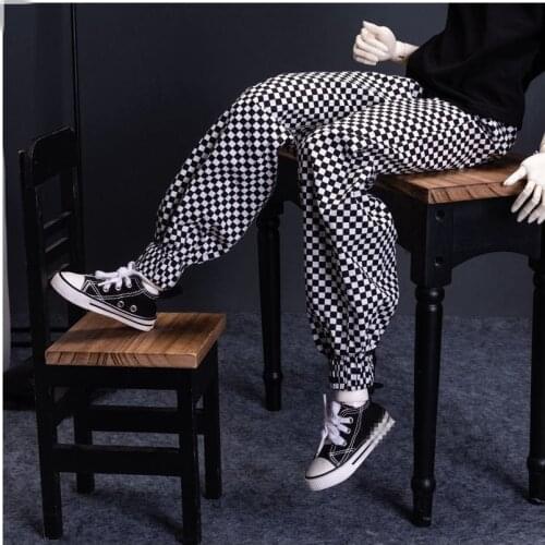 BJD Doll Clothing fits with a 1/3 1/4 Uncle size stylishversatile checker plaid pants in a classic black and white color