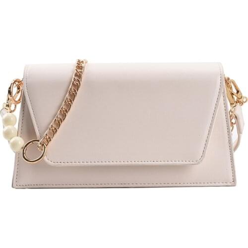 Solid Color PU Leather Flap Shoulder Crossbody Bags For Women Womens Designer Pearl Chain Handbag Female Travel Envelope Bag