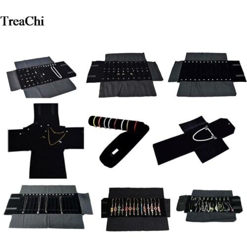 Wholesale Black Velvet Jewelry Display Rolls Travel Organizer Bag Foldable Earrings Ring Chain Pendant Necklace Storage Roll Bag