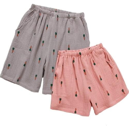 Summer Crepe Thin Pure Cotton Gauze Couple Pajamas Shorts Carrot Cartoon Sleep Bottoms Sleeping Shorts Women Pink Sleep Pants