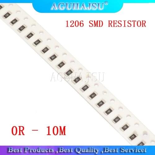 100Pcs 1206 SMD resistor 0R - 10M 1/2W 0 1 10 100 150 220 330 470 ohm 1K 2.2K 10K 100K 200K 0R 1R 10R 100R 200R 220R 330R 470R