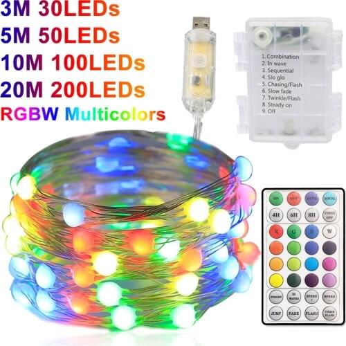 RGB LED Copper Wire Light RGBW LED Fairy String Light 2020 New Christmas Tree Decor LED Lights 3-20M USB Remote Control Lights