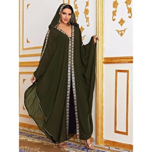 Chiffon African Dress Women muslim abaya cardigan Loose Bat Sleeve Hooded Robe Dresses Dashiki Bazin Print party Night Vestidos