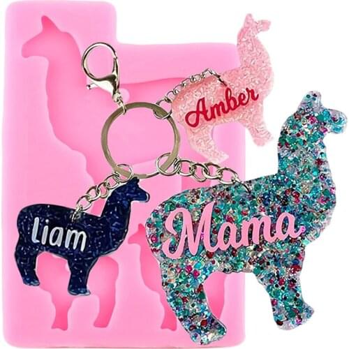 Mom Sheep Baby Lamb Alpaca Animal Keychain Silicone Mold Charms Epoxy Resin Molds DIY Polymer Clay Jewelry Making Pendant Moulds