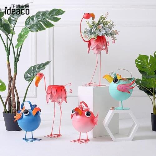Nordic Metal Flamingos Plant Pot Stand Succulent Plant Pot Indoor Animal Flower Pot Gardening Pots and Baskets Watering Kettle