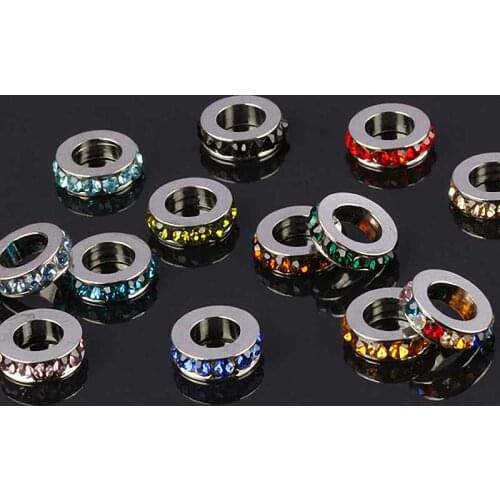 TUMBEELLUWA 1Lot (50Pc) Multicolor Crystal Rhinestone Round Wheel European Charms Beads Fit Bracelet